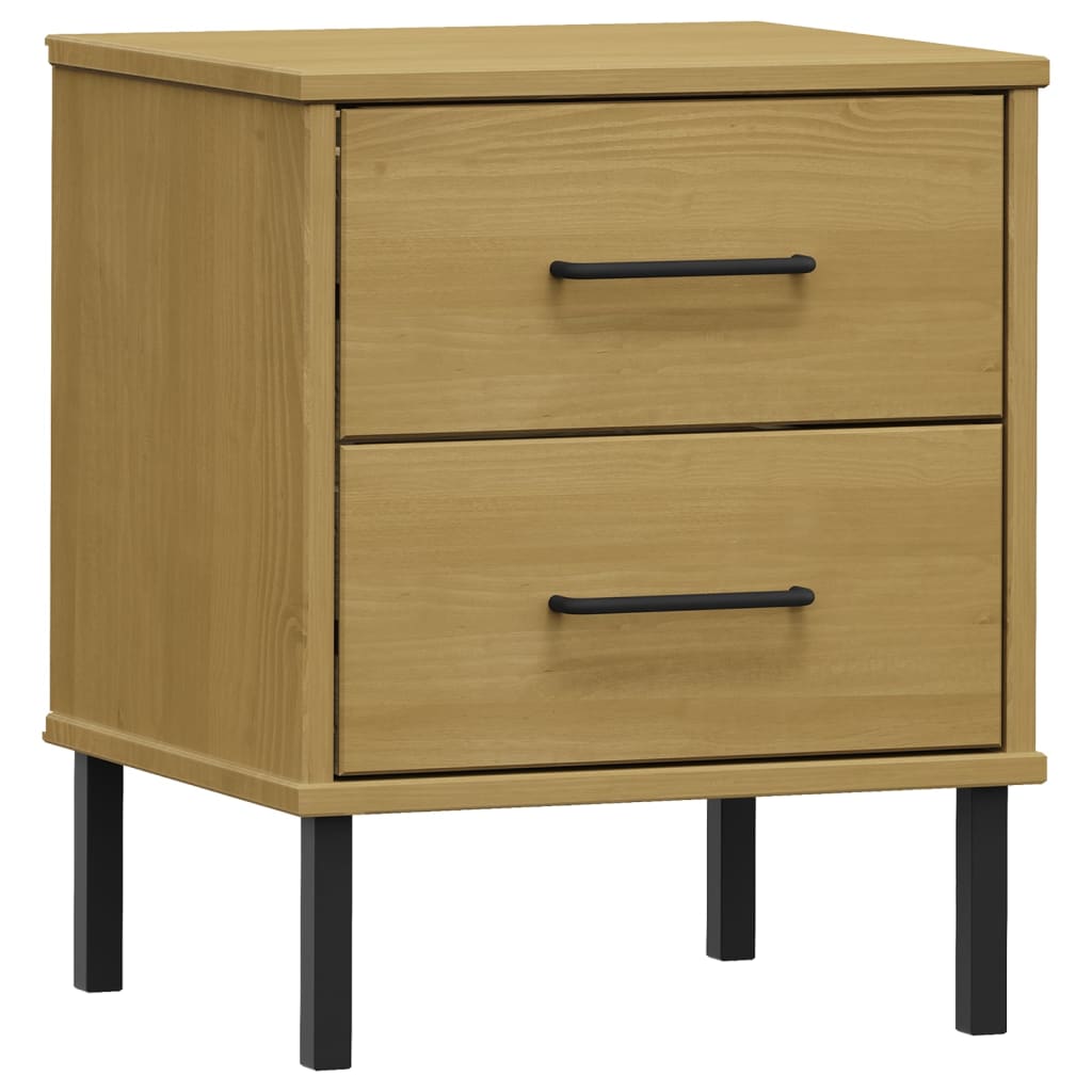 Mesita De Noche Patas De Metal Madera Maciza Pino Marrón Oslo_0