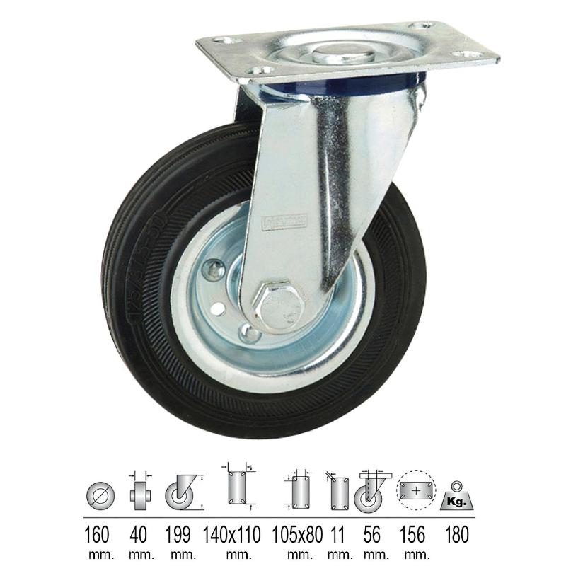 Rueda Industrial Goma Negra Placa  160 Mm._0