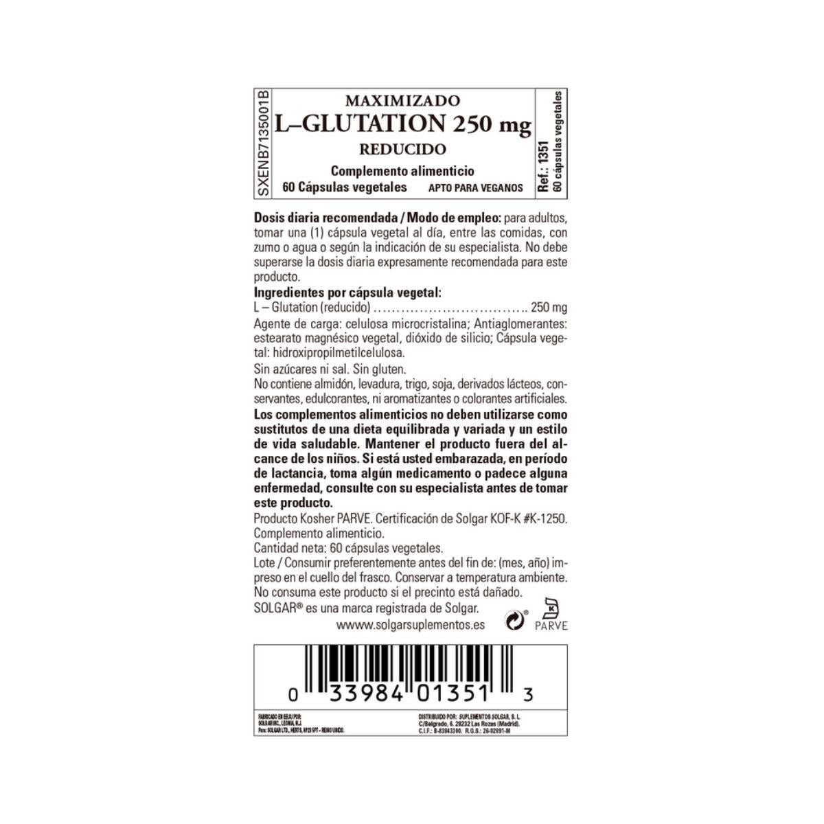 L-Glutationa Maximizada, 60 cápsulas de 250mg