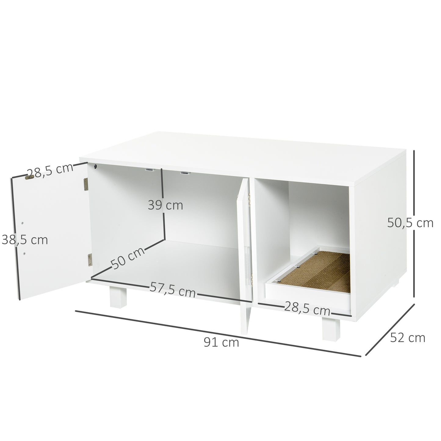 Pawhut Arenero Para Gatos Con Rascador Para Gatos 91x52x50,5 Cm Blanco_2