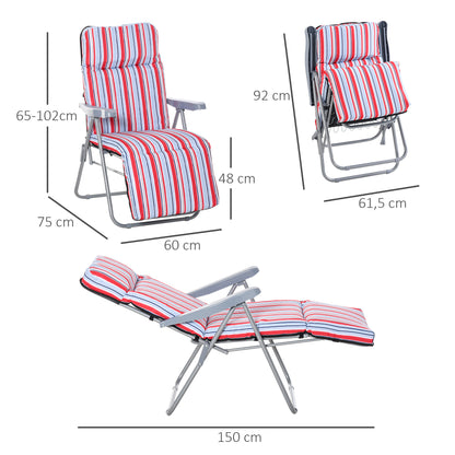 Outsunny 2 Tumbonas Plegables Con Respaldo Ajustable 60x75x65-102 Cm Rayas Rojo_2