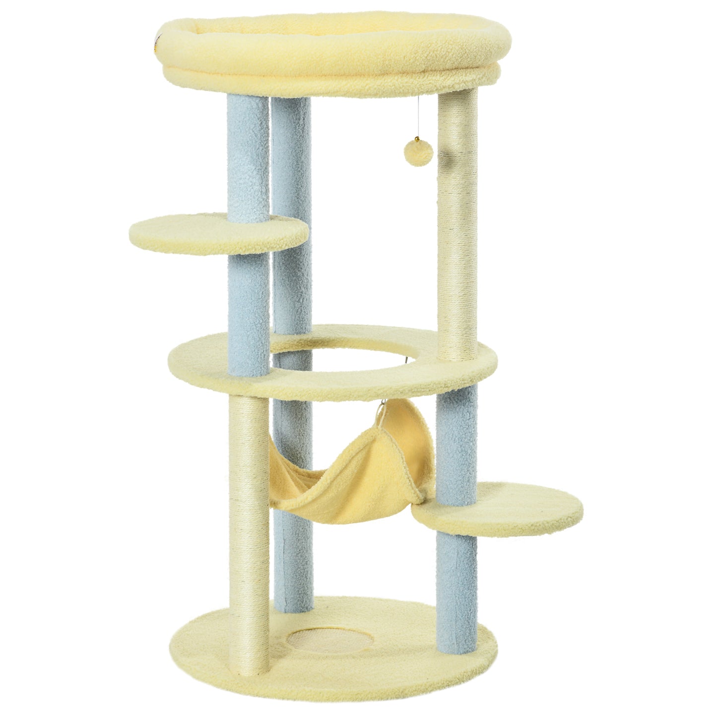 Pawhut Árbol Rascador Para Gatos Mediano 110 Cm Ø58x110 Cm Amarillo Y Azul_0