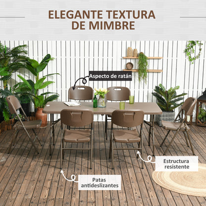 Outsunny Conjunto Mesa Y 6 Sillas De Jardín Diseño De Imitación De Ratán Marrón_5