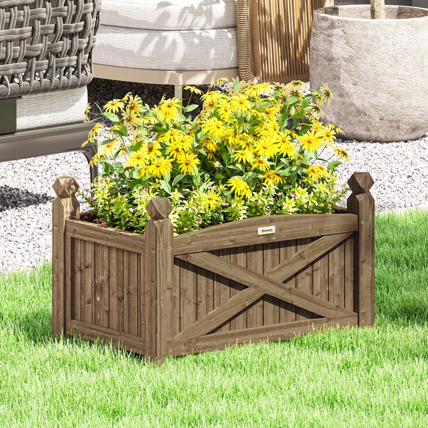 Outsunny Jardinera De Madera Elevada Para Plantas Flores Hierba 60x39x37 Cm Café_1