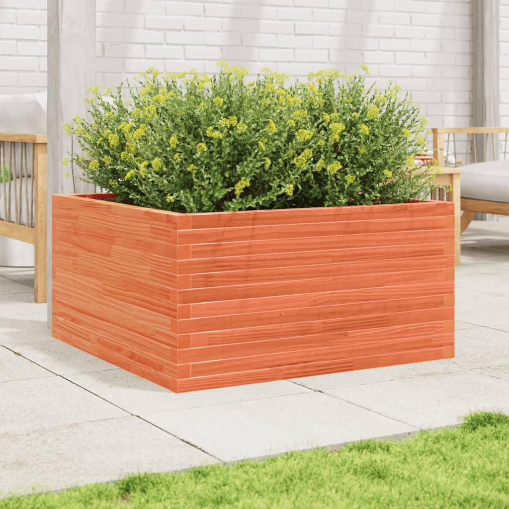 Jardinera De Madera Maciza Pino Marrón Cera 90x90x46 Cm_2