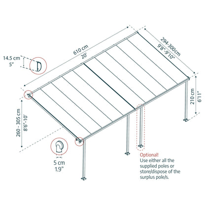 Pérgola anexa Feria 300x61 cm cinzento 