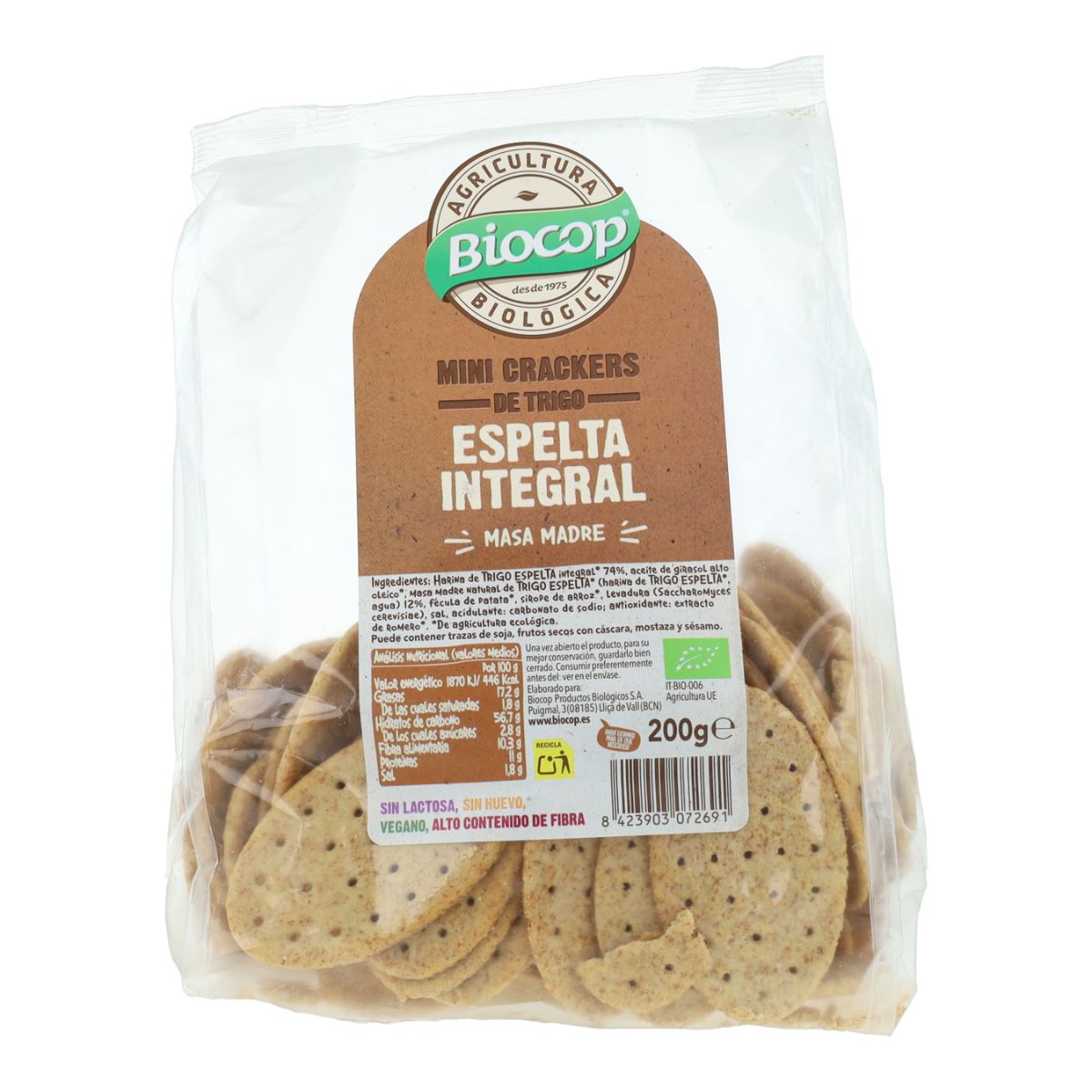 Mini Crackers Integrais de Trigo Espelta com Fermento Natural Biológico Biocop 200 g