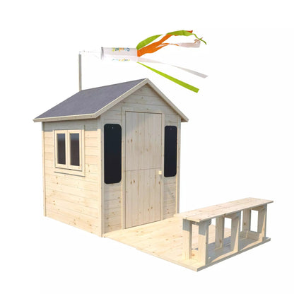 Casa de brincar infantil de madeira Grace Soulet com terraço e banco
