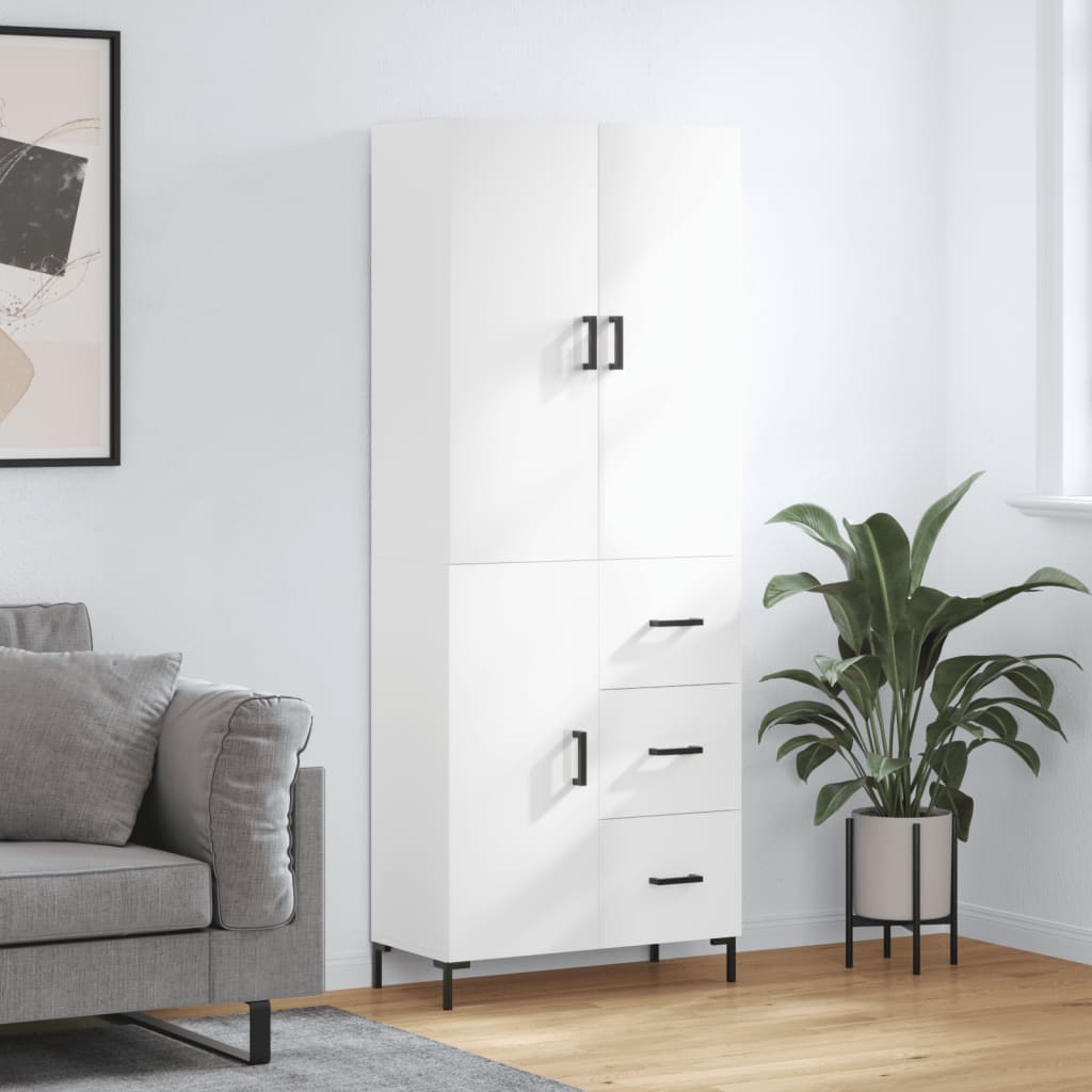 Aparador Alto Madera Contrachapada Blanco Brillo 69,5x34x180 Cm_0