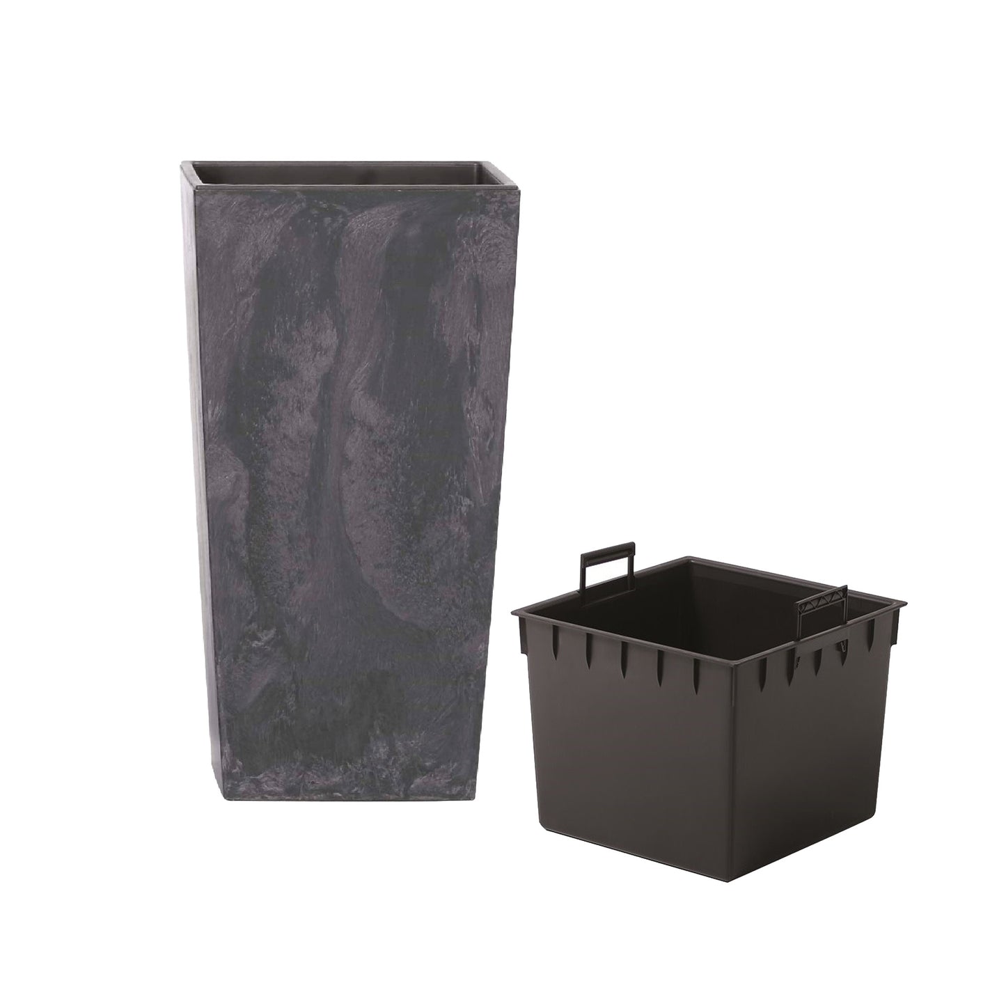 Maceta Alta 35 L Prosperplast Urbi Square Effect De Plástico Con Depósito En Color Antracita, 55 (alto) X 29,5 (ancho) X 29,5 (profundo) Cms