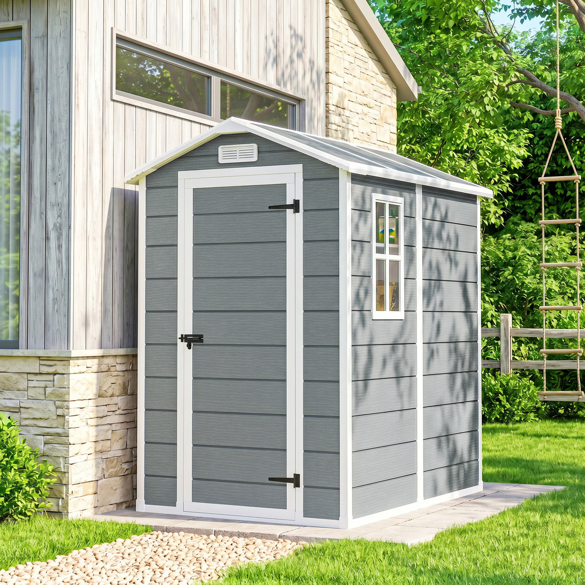 Caseta De Jardín Outsunny Pp, Aluminio Gris 131x186x198 Cm 84h-157v00gy_1