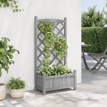 Jardinera Con Enrejado Gris 55x29,5x110 Cm Madera Maciza De Abeto_2