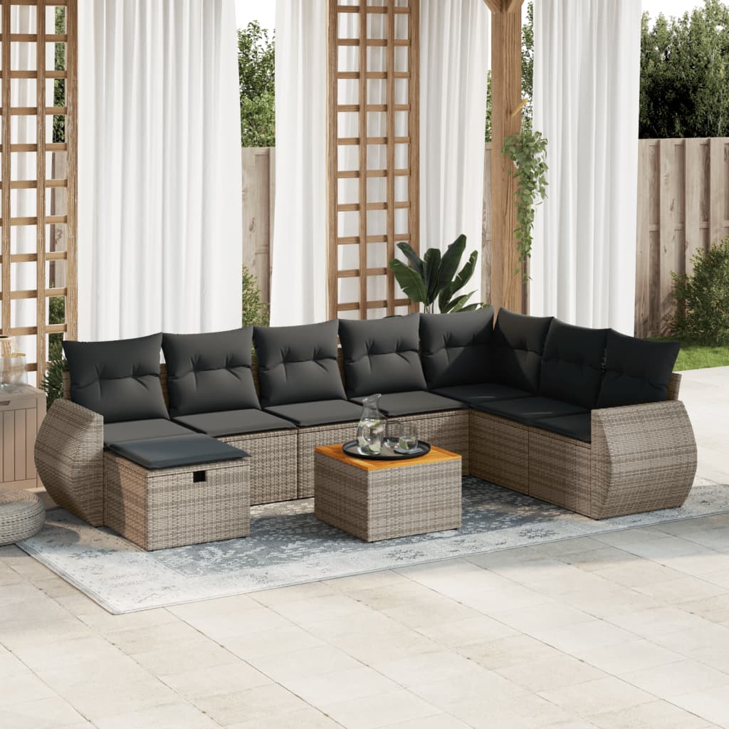 Set De Sofás De Jardín Con Cojines 9 Pzas Ratán Sintético Gris / Vetonek_5