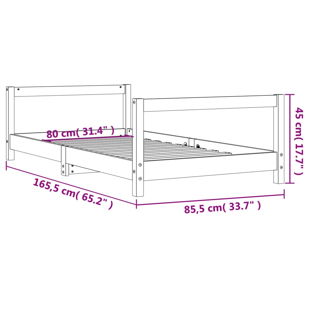 Estructura De Cama Para Niños Madera Maciza De Pino 80x160 Cm / Vetonek_2