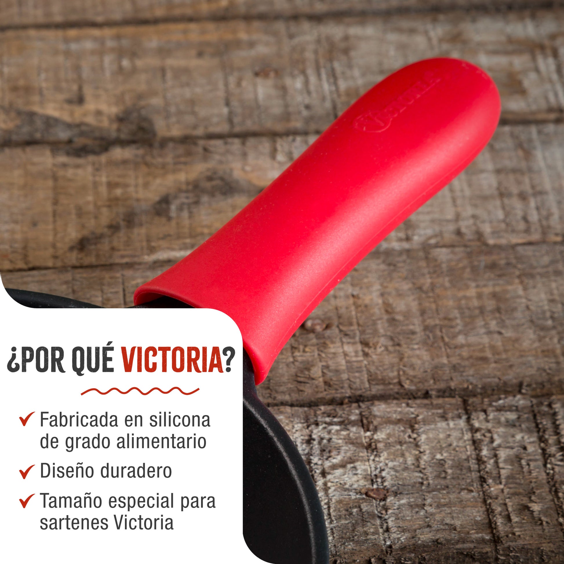 Victoria Funda Silicona Mango Protector Para Sartenes De Hierro Fundido Ø 16,5-20 Cm Resistente Al Calor, 35624, Rojo_2
