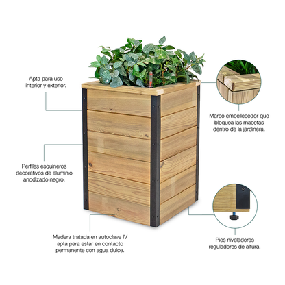 Jardinera Con Autorriego De Madera Nidum Interior Y Exterior Hortalia 60x34x40 Cm_4