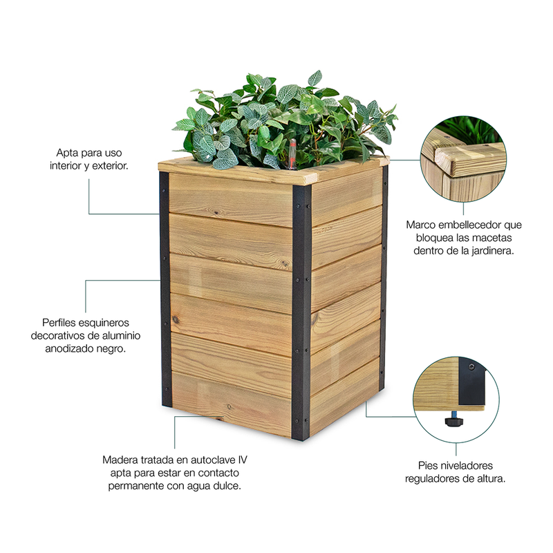 Jardinera Con Autorriego De Madera Nidum Interior Y Exterior Hortalia 75x40x60 Cm_4