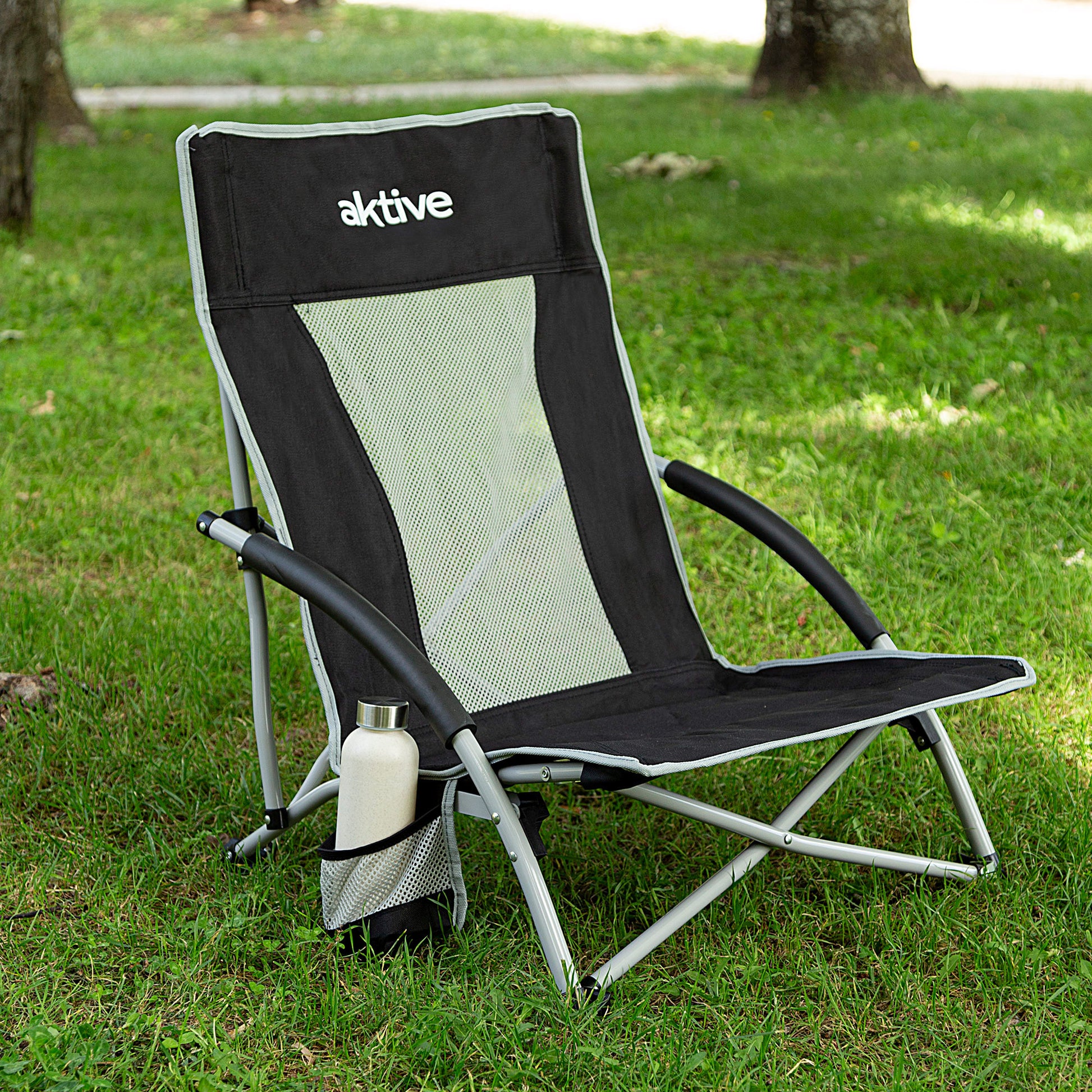 Aktive Pack 4 Sillas Plegables Camping Bajas 50x51x67 Cm Negras Con Posavasos_2