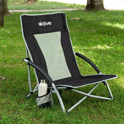 Aktive Pack 4 Sillas Plegables Camping Bajas 50x51x67 Cm Negras Con Posavasos_2