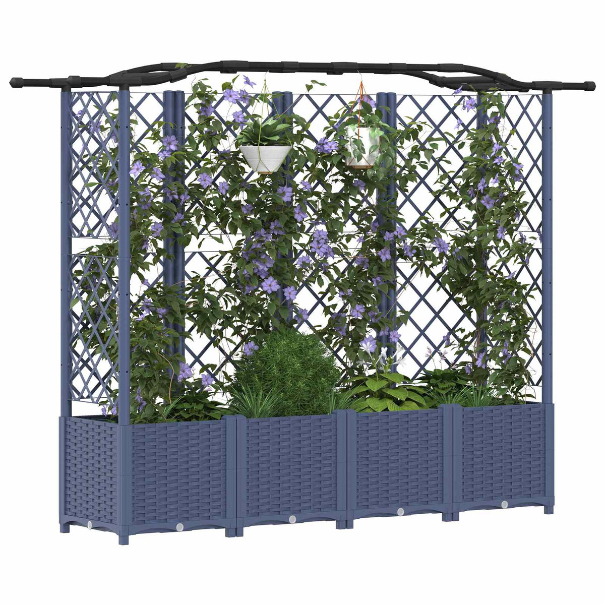 Cama Elevada Con Trellis Y Techo Gris 204 X 40 X 138 Cm Pp_2