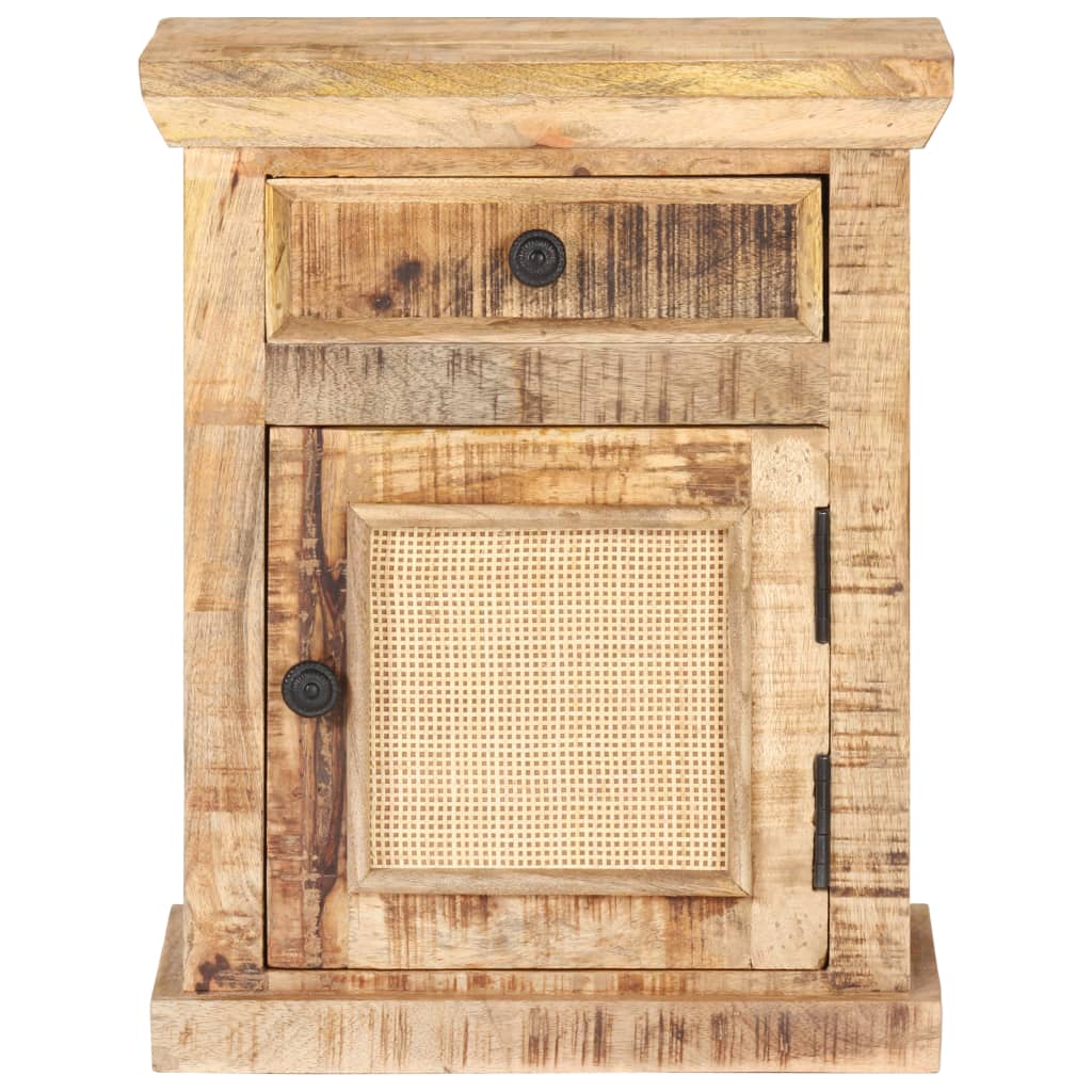 Mesita De Noche Madera Maciza Mango Y Caña Natural 40x30x50 Cm_1