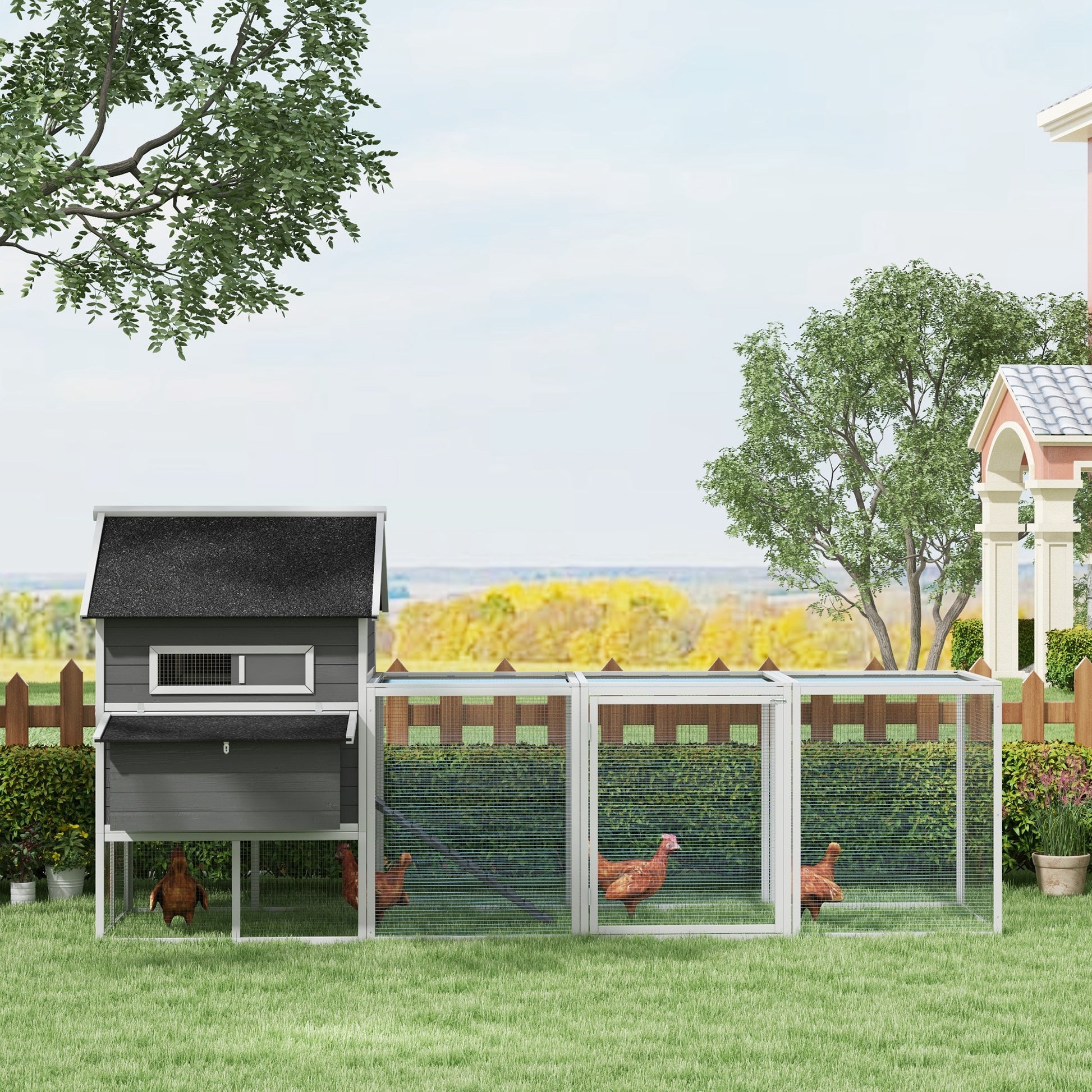 Pawhut Gallinero Para Exterior Con 2 Nidos Techo Asfáltico 347x160x150 Cm Gris_4