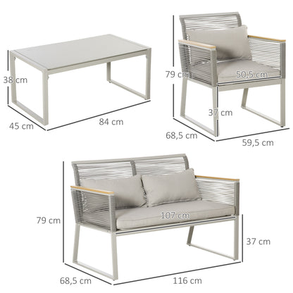 Outsunny Muebles Jardín De Ratán 4 Piezas Sofá Doble 2 Sillones Y Mesa De Café_2