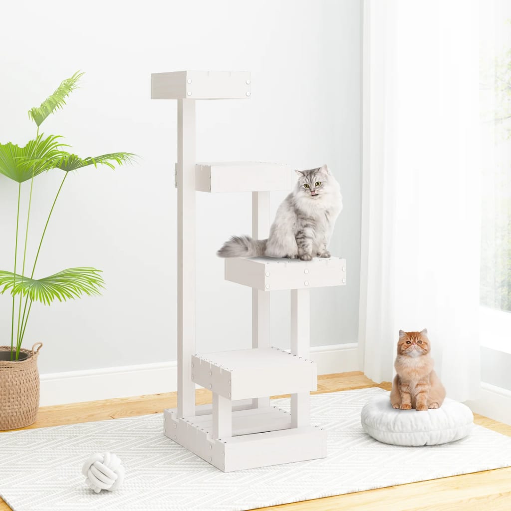 Árbol Para Gatos Madera Maciza De Pino Blanco 45,5x49x103 Cm_1