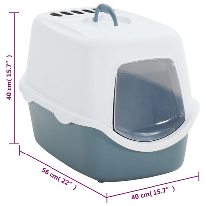 Vidaxl Arenero Para Gatos Con Tapa Pp Blanco Azul 56x40x40 Cm_2