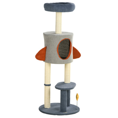 Pawhut Árbol Rascador Para Gatos De 116 Cm Tipo De Cohete Con Postes Cama Azul_0