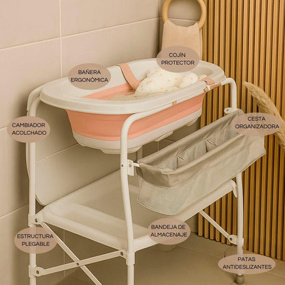 Bathby | Bañera Bebé 5 En 1 Plegable Con Soporte, Cojín Antideslizante, Cambiador (rosa Pro)_4