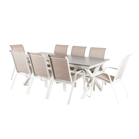 Conjunto Jardin, Mesa Extensible 215-295 Y 8 Sillones Apilables Blanco Y Gris_0