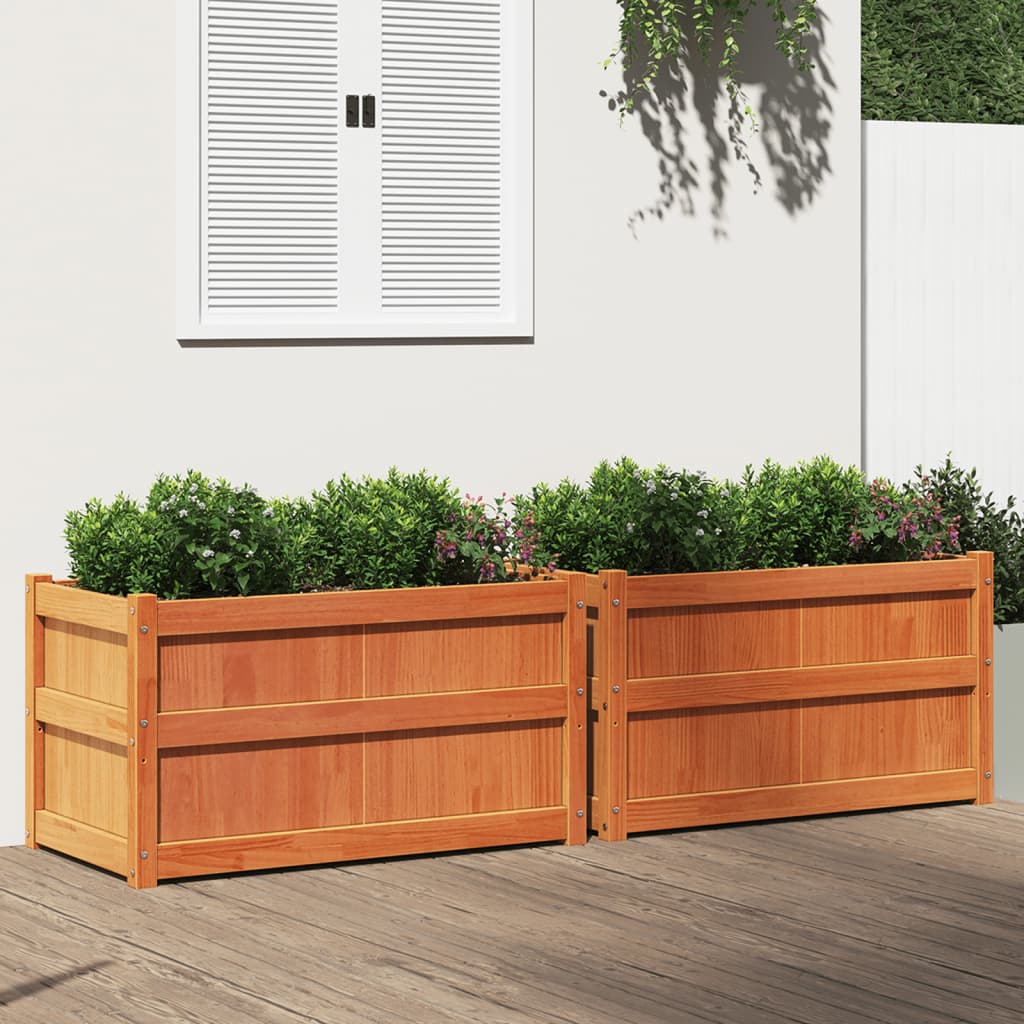 Jardineras De Exterior 2 Uds Madera Maciza De Pino Marrón Cera_1