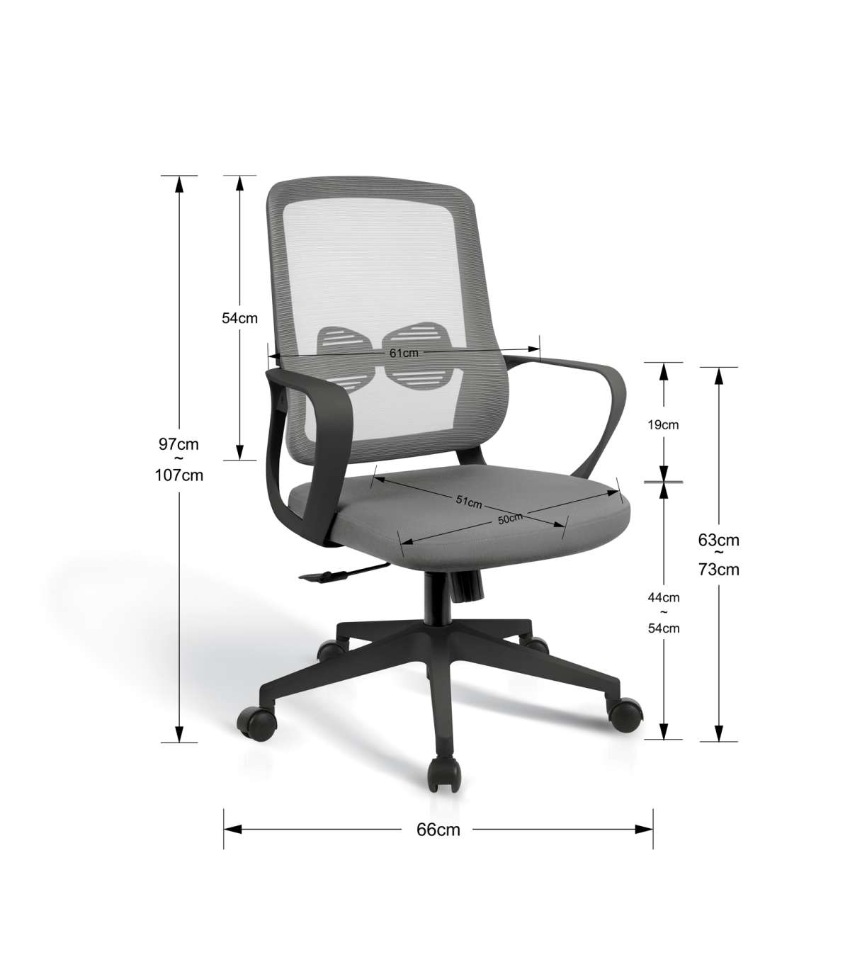 Silla Despacho Giratoria Elevable Acabado Gris/negro, 66m(ancho) 97/105cm(altura) 61cm(fon_2