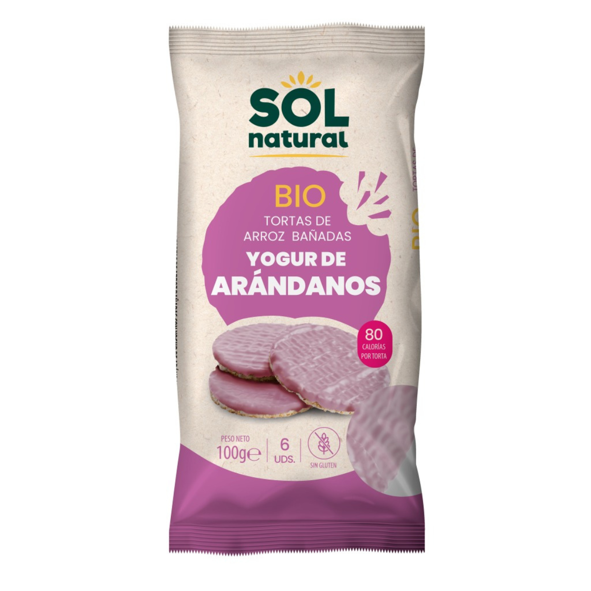 Bolinhos de Arroz com Iogurte de Mirtilo Natural Sol 100g