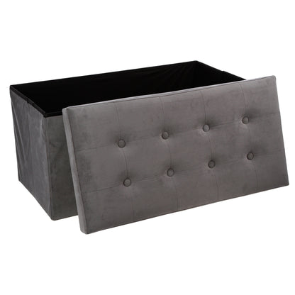 Puff Plegable Doble 'lysandre' Gris Efecto Terciopelo_1