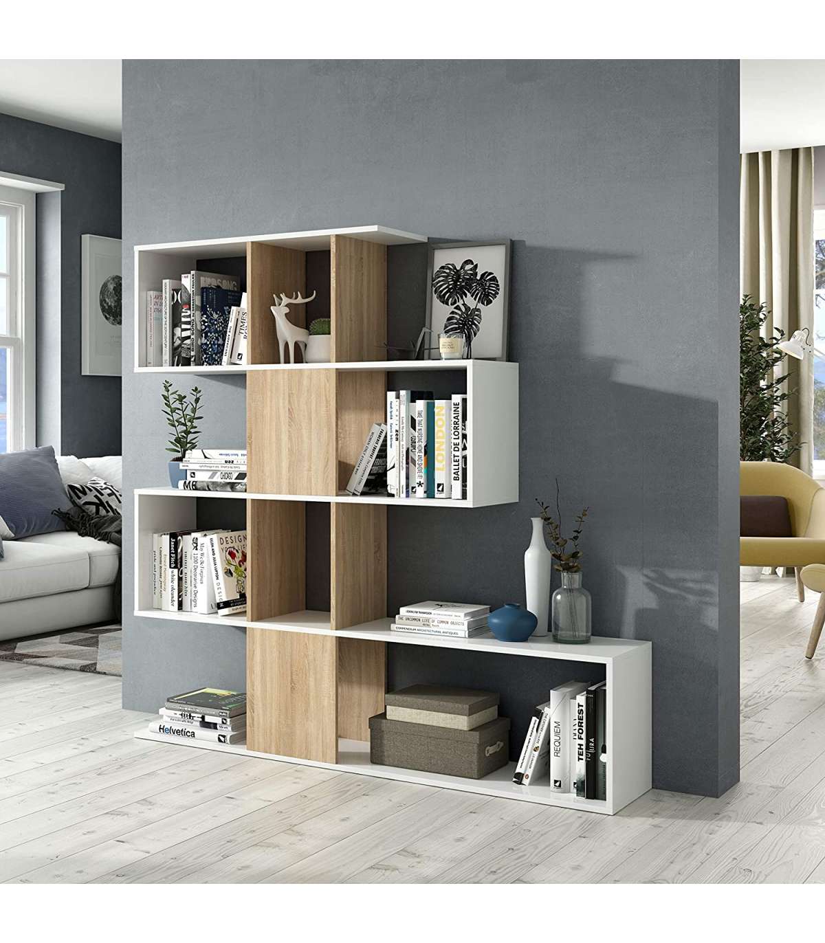 Estanteria Zig Zag En Blanco Artik Y Roble Canadian 145 Cm(alto)145 Cm(ancho)29 Cm(fondo) ._2
