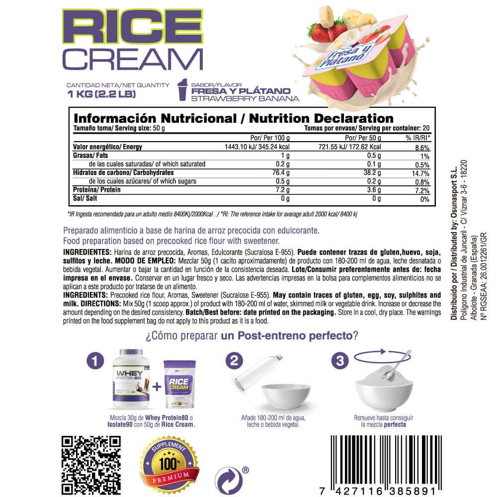 Rice Cream (crema De Arroz Pregelatinizada) - 1kg - Fresa Banana - Fuente De Carbohidratos De Buena - Masmusculo_4