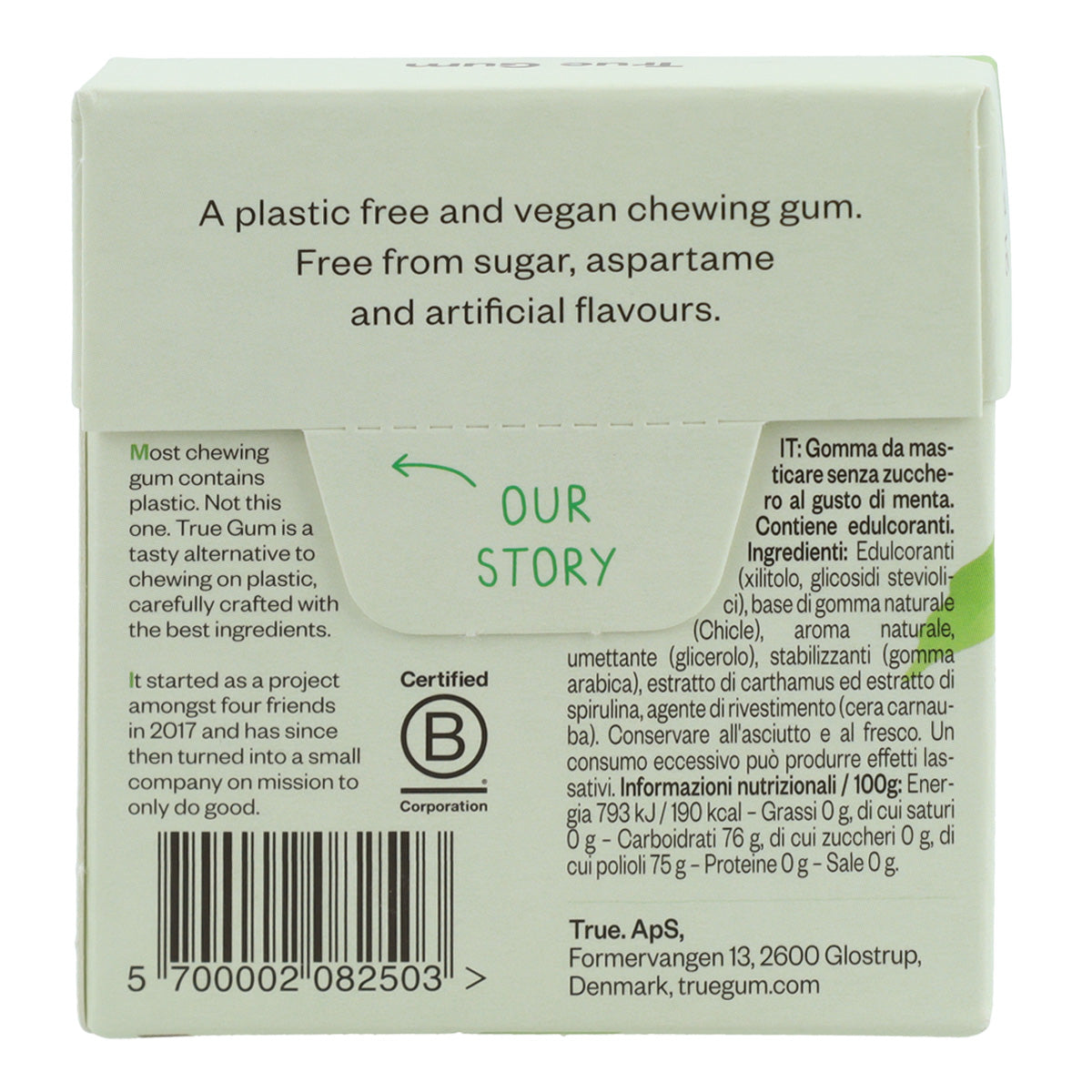 Chicle sin plástico de Menta fresca True Gum 21g