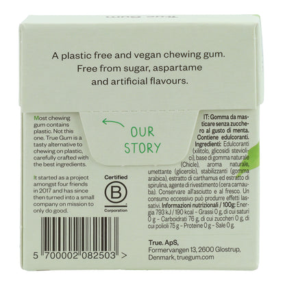 Chicle sin plástico de Menta fresca True Gum 21g