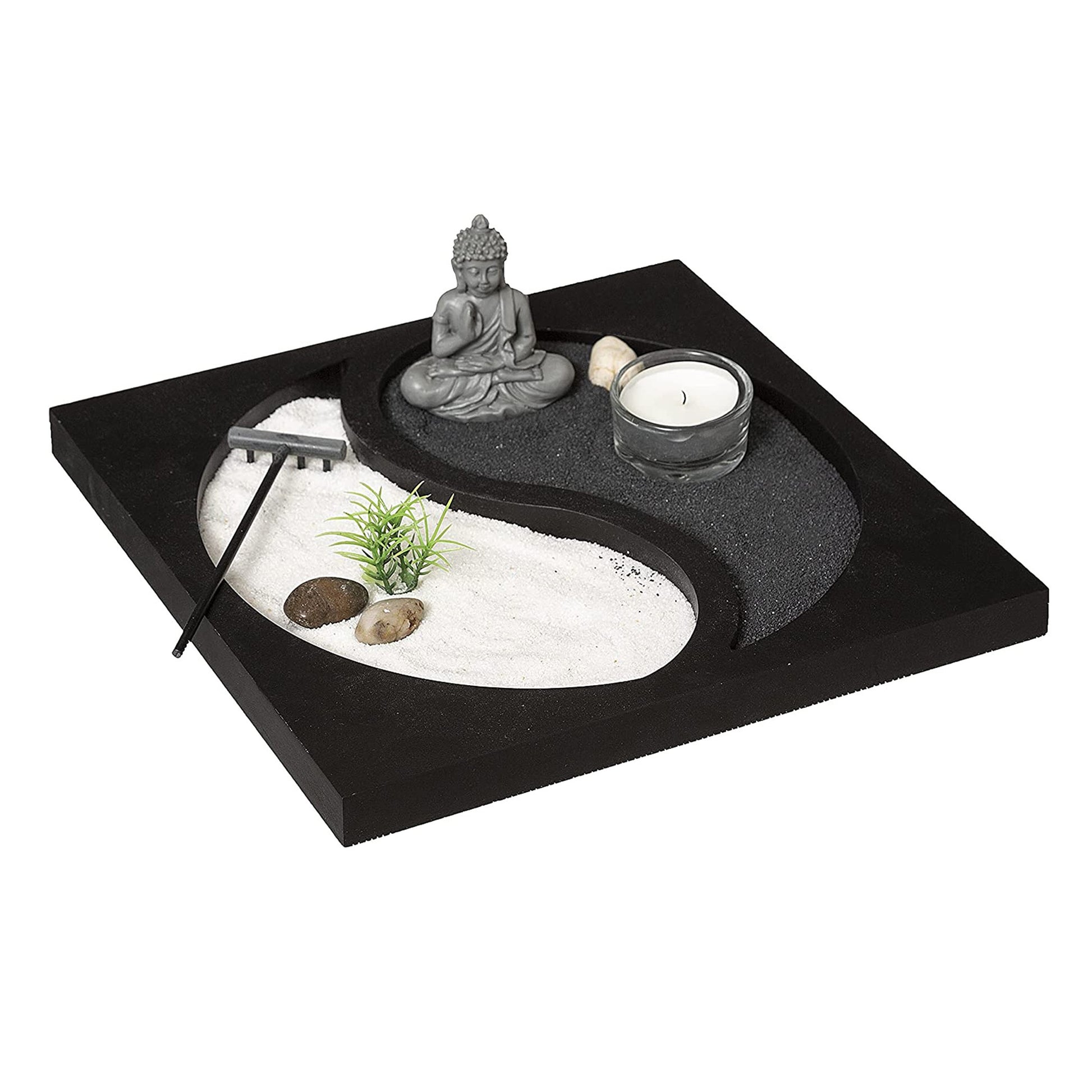 Wellhome Jardín Zen Yin Yang Con Piedras, Portavelas Y Arena_0