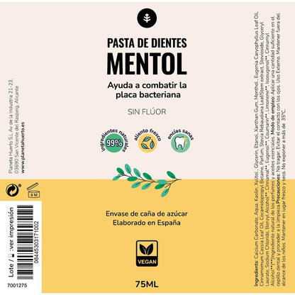 Pasta de dentes sem flúor Mentol Planeta Huerto 75 ml