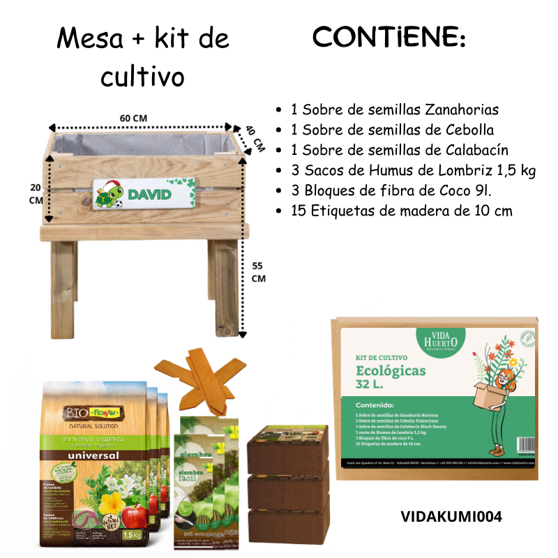 Mesa De Cultivo Infantil De Madera Con Kit De Cultivo Ecológicas| Vidahuerto_2