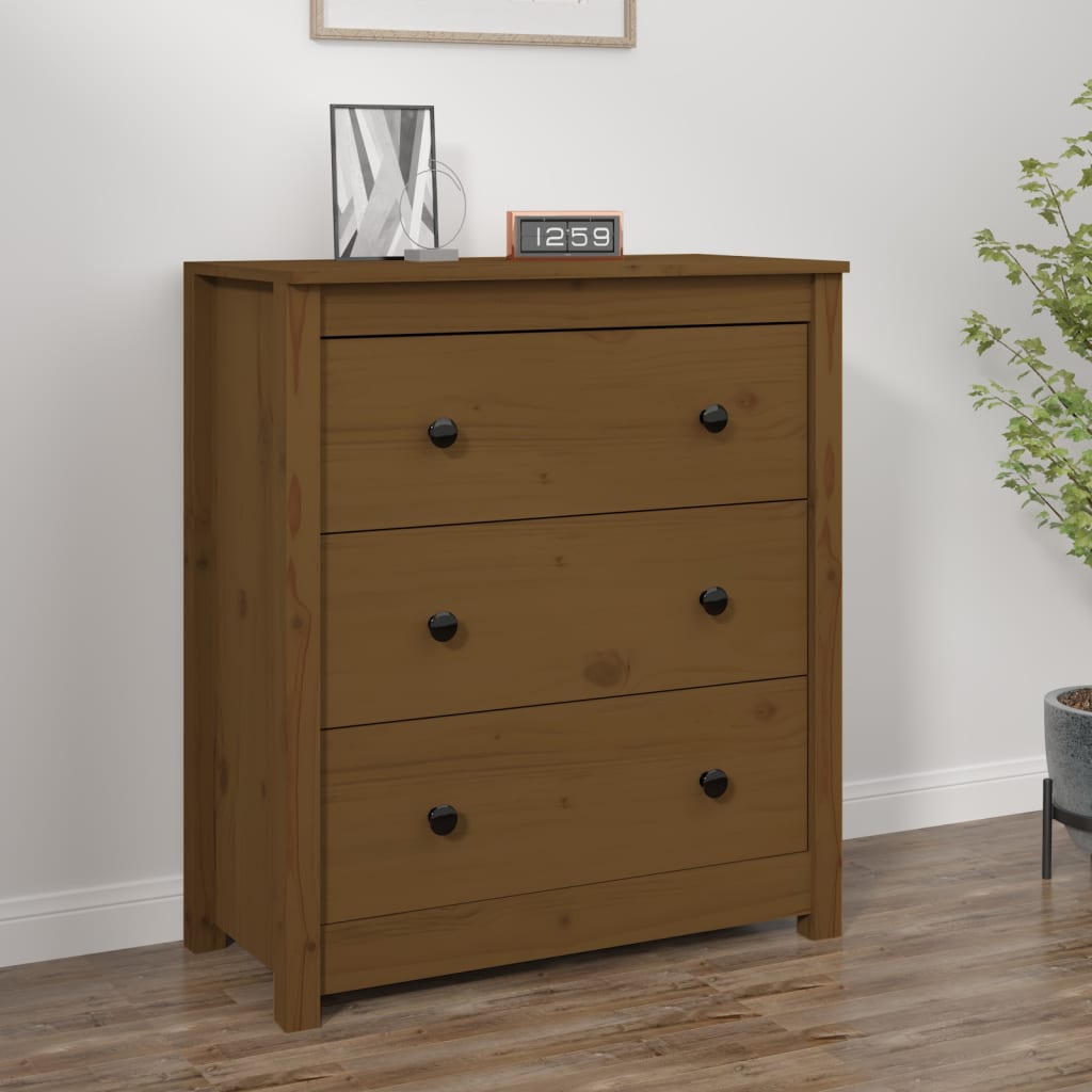 Aparador De Madera Maciza De Pino Marrón Miel 70x35x80 Cm / Vetonek_4
