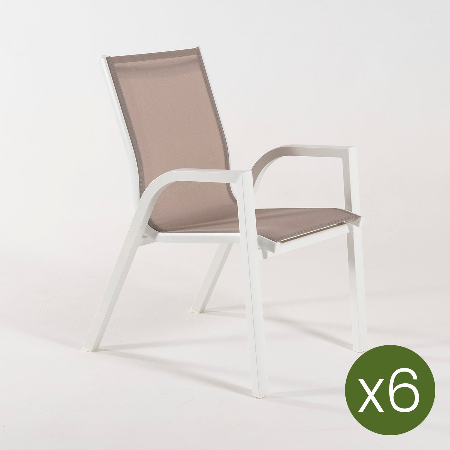 Pack 6 Sillones De Exterior Apilables, Tamaño: 56x66x90 Cm, Aluminio Doble Reforzado Color Blanco, Textilene Color Taupé_2