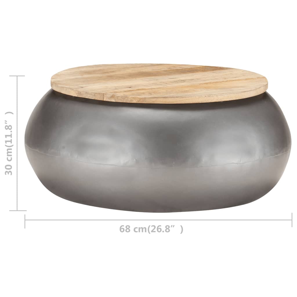 Mesa De Centro De Madera Maciza De Mango Gris 68x68x30 Cm_3