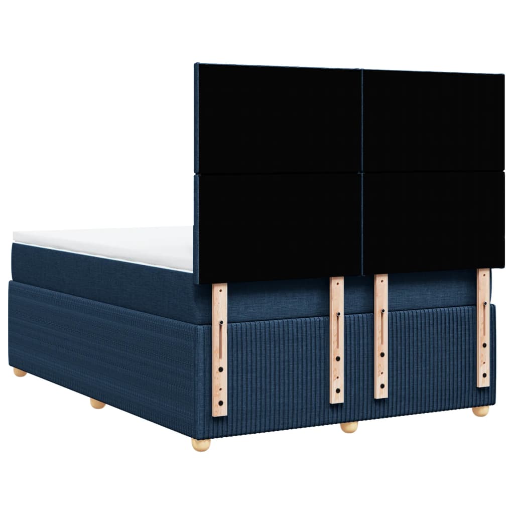 Cama Box Spring Con Colchón Tela Azul 160x200 Cm / Vetonek_3