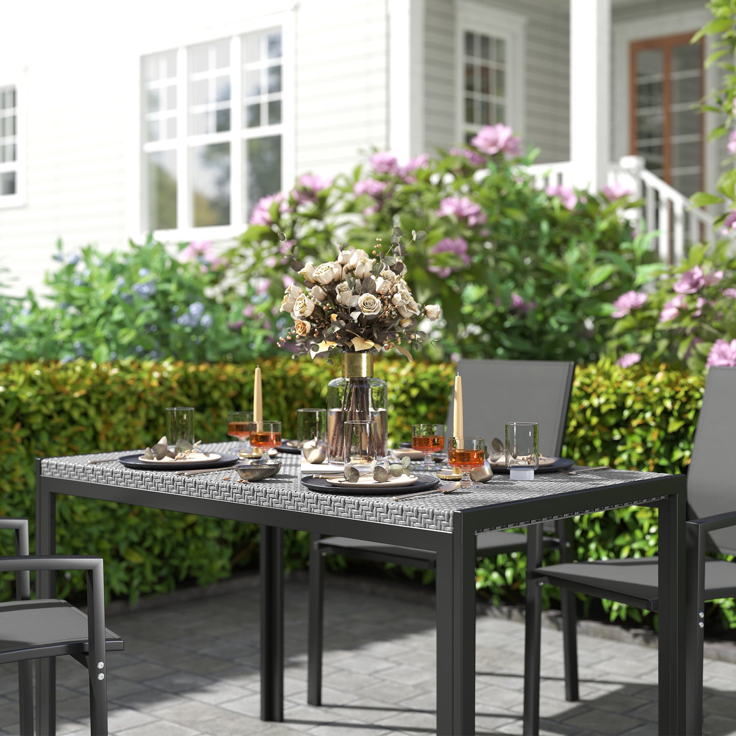 Outsunny Mesa De Comedor De Jardín De Ratán Sintético Con Estructura De Metal_3