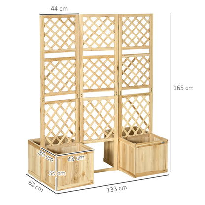 Outsunny Biombo Exterior De 3 Paneles De Madera Con 4 Macetas 133x62x165 Cm_2