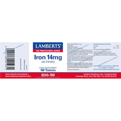 Ferro 14 mg Lambert 100 comprimidos